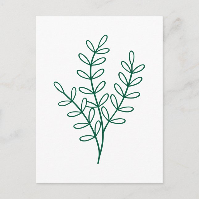 Green line art delicate leaves postcard (Front)