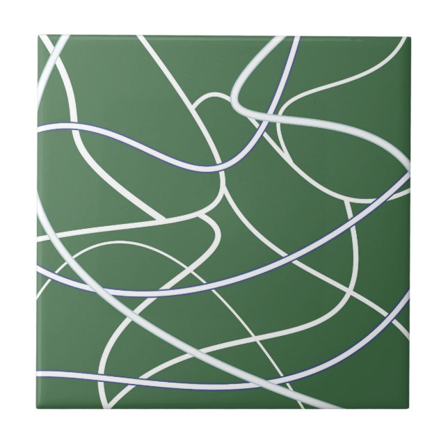 Green Line Art Pattern Tile (Front)