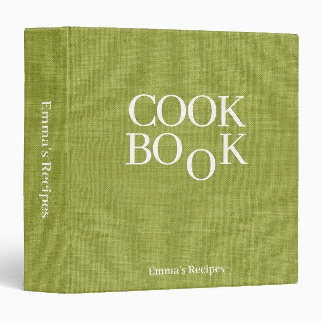 Green Linen Fabric Cook Book Recipes Binder (Front/Spine)