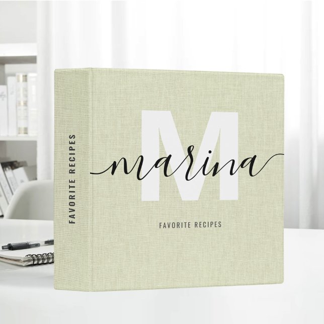 Green Linen Fabric Favorite Recipes Monogram Binder (Creator Uploaded)