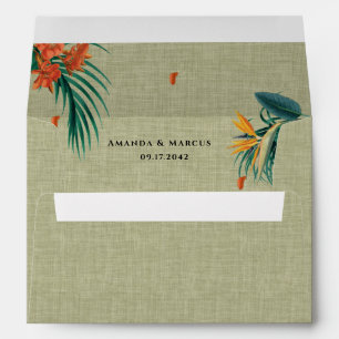 Green Linen Fancy Tropical Wedding Envelope