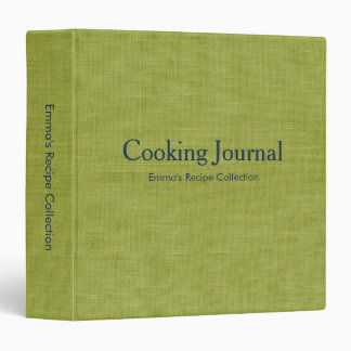 Green Linen Navy Lettering Cooking Journal Recipes Binder