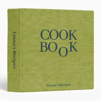 Green Linen Navy Lettering Custom Cookbook Recipes Binder