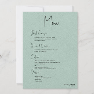 Green linen Simple Black Script Welcome Menu Invitation
