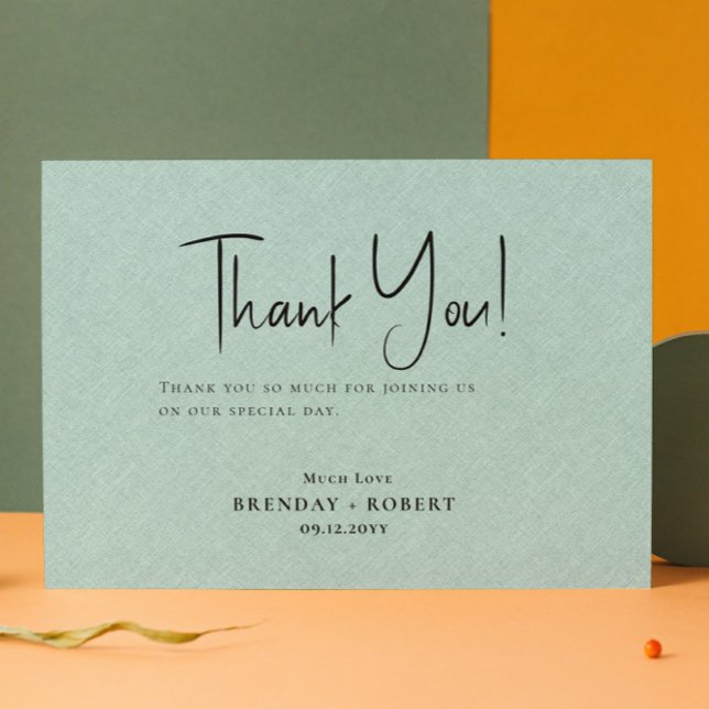 Green linen Simple Script Welcome Thank You Card (Creator Uploaded)