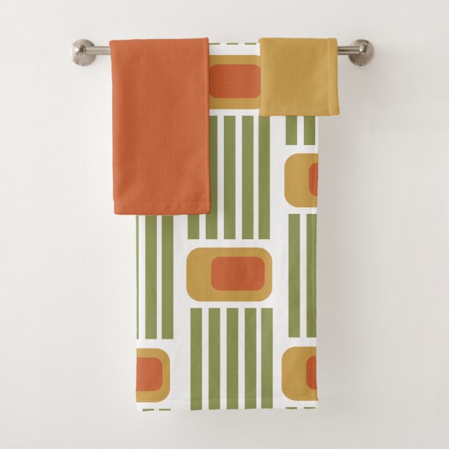 Green Lines and Boxes  Bath Towel Set (Insitu)