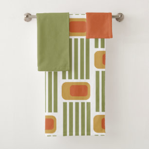 Green Lines and Boxes Bath Towel Set