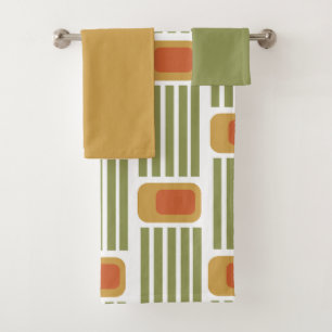 Green Lines and Boxes Bath Towel Set