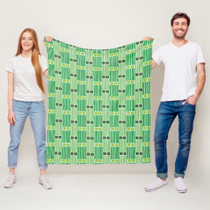 Green Lines and Boxes Fleece Blanket