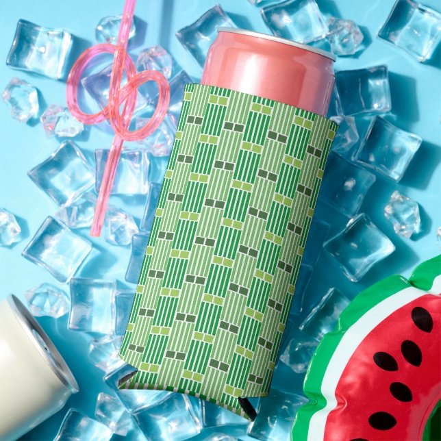Green Lines and Boxes  Seltzer Can Cooler (In Situ Summer)
