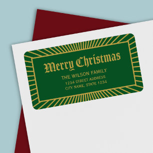 Green Lines Decorative Merry Christmas Address Label
