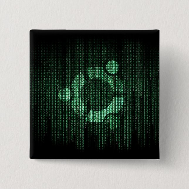 Green Linux Terminal 2 Inch Square Button (Front)