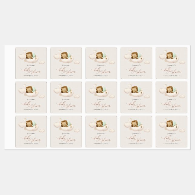 Green Lion Baby Shower Labels (Sheet)