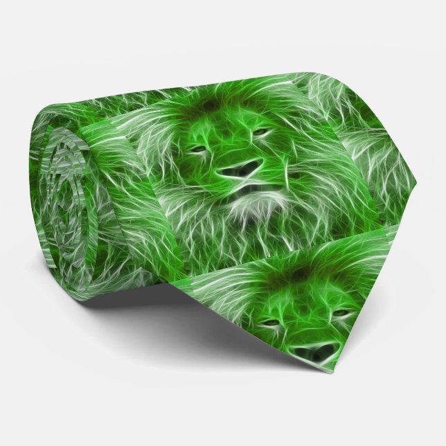 Green Lion Print on  Men's Necktie (Rolled)