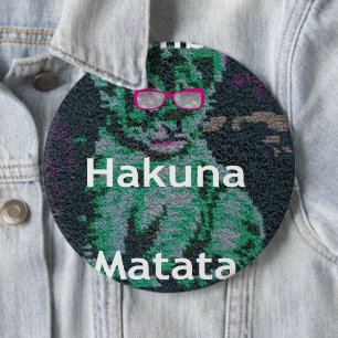 Green Lion with Pink Glasses "Hakuna Matata" Art 6 Inch Round Button