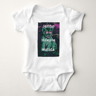 Green Lion with Pink Glasses "Hakuna Matata" Art   Baby Bodysuit
