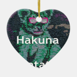 Green Lion with Pink Glasses "Hakuna Matata" Art   Ceramic Ornament