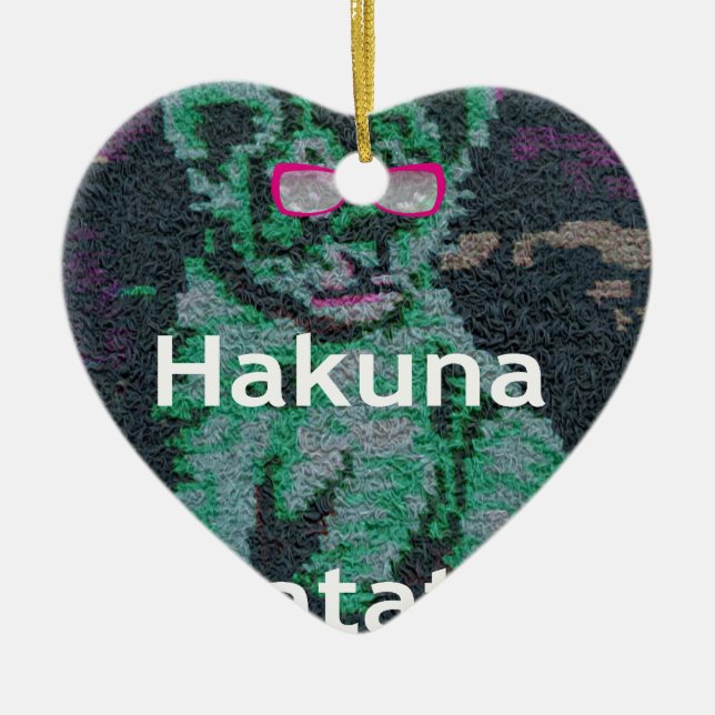 Green Lion with Pink Glasses "Hakuna Matata" Art   Ceramic Ornament (Front)
