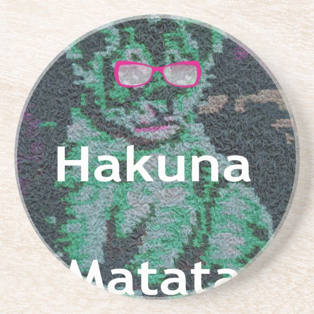 Green Lion with Pink Glasses "Hakuna Matata" Art   Coaster (Front)