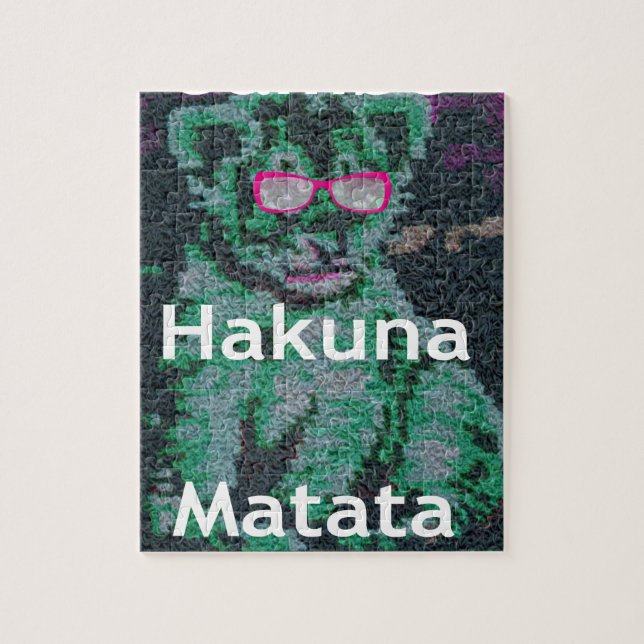 Green Lion with Pink Glasses "Hakuna Matata" Art   Jigsaw Puzzle (Vertical)