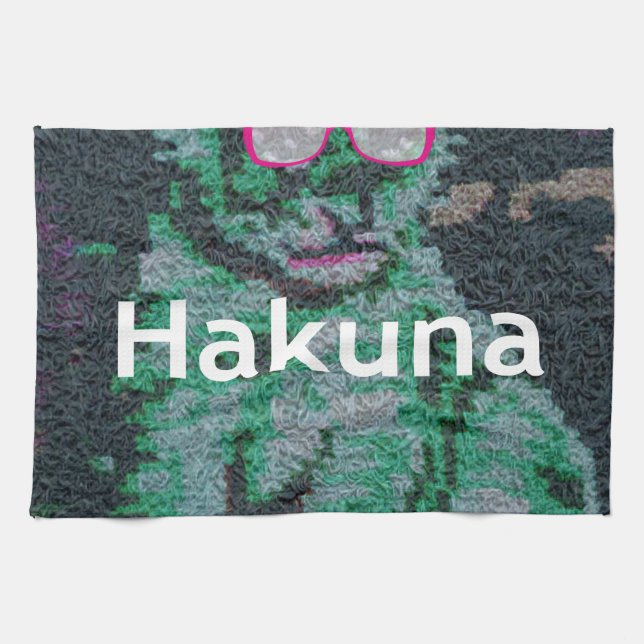 Green Lion with Pink Glasses "Hakuna Matata" Art   Kitchen Towel (Horizontal)