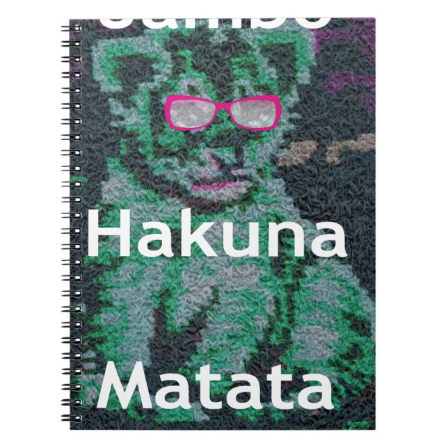 Green Lion with Pink Glasses "Hakuna Matata" Art   Notebook (Front)