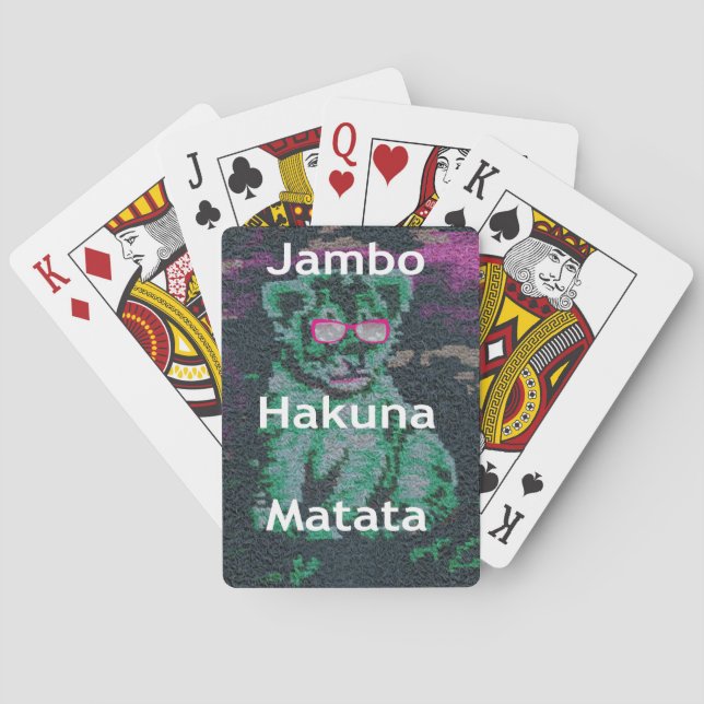 Green Lion with Pink Glasses "Hakuna Matata" Art   Playing Cards (Back)