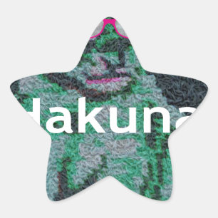 Green Lion with Pink Glasses "Hakuna Matata" Art Star Sticker