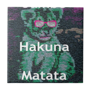 Green Lion with Pink Glasses "Hakuna Matata" Art   Tile