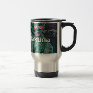 Green Lion with Pink Glasses "Hakuna Matata" Art   Travel Mug