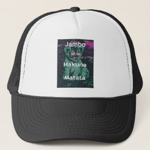 Green Lion with Pink Glasses "Hakuna Matata" Art   Trucker Hat