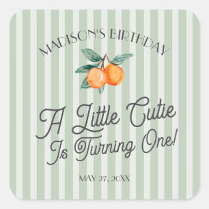 Green Little Cutie Pastel Citrus Birthday Envelope Square Sticker