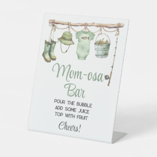 Green Little Fisherman Mom-osa Bar Baby Shower Pedestal Sign