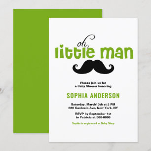 Green Little Man Mustache Baby shower Invitation