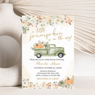 Green Little Pumpkin Baby Shower Invitation