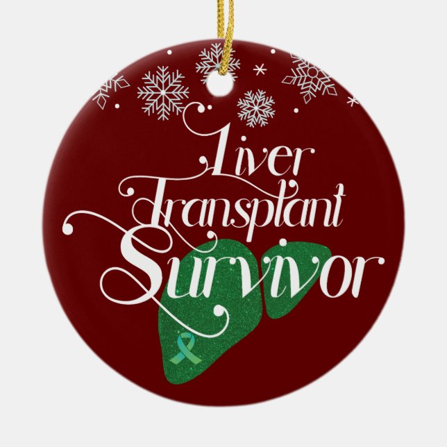 Green Liver Transplant Survivor Custom Holiday Ceramic Ornament (Front)