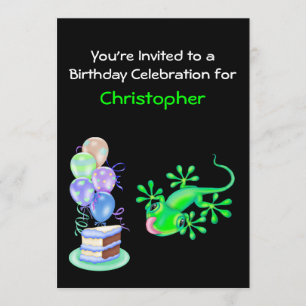 Green Lizard Birthday Party Invitation