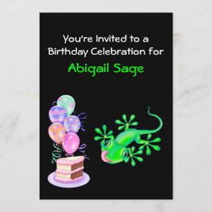 Green Lizard Birthday Party Invitation