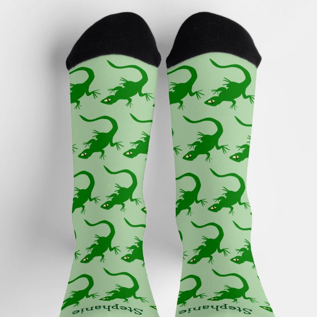 Green Lizard Design Personalised Socks (Top)