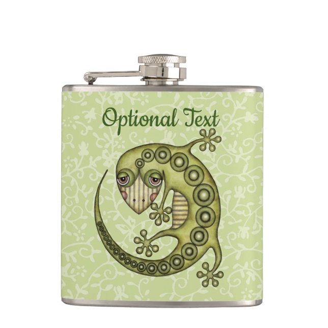 Green Lizard Hip Flask (Front)
