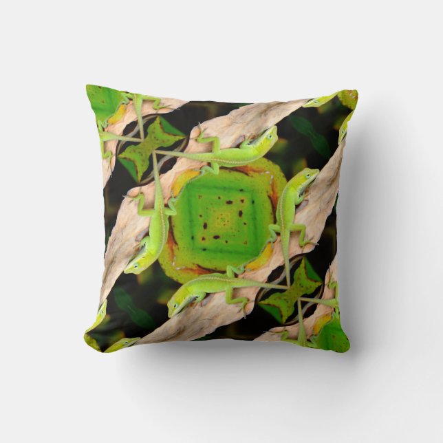 green lizard pattern abstract plain black throw pillow (Front)