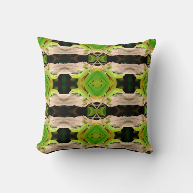green lizard pattern abstract plain black throw pillow (Front)