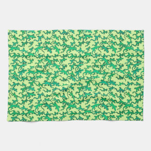Green lizards on a lime green background kitchen towel