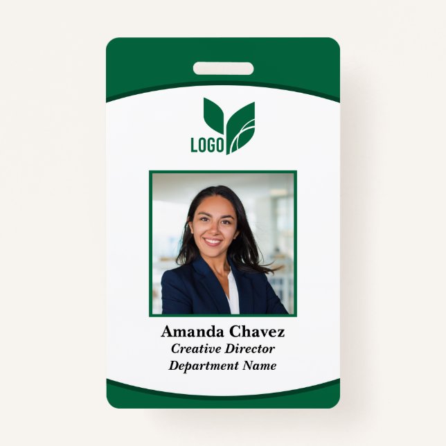 Green Logo Business Employee Photo ID Badge (Front)