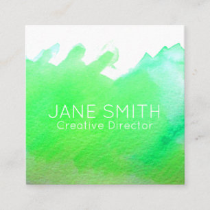 Green logo watercolor modern creative industry square business card