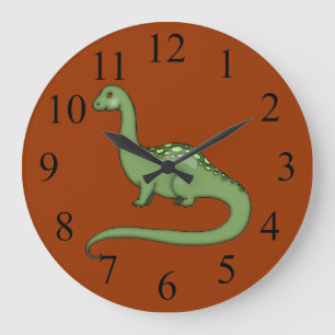 Green Long Neck Dinosaur Kids Wall Clock