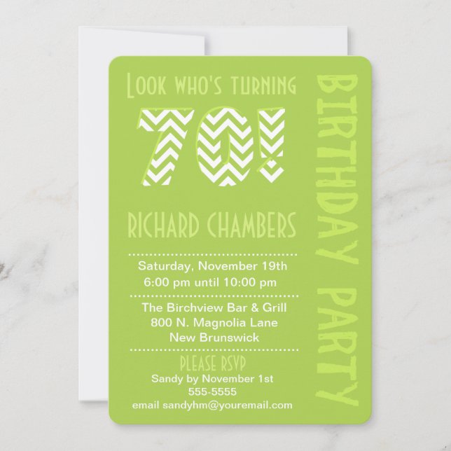 Green Look Who's Turning 70 Birthday Invitation (Front)