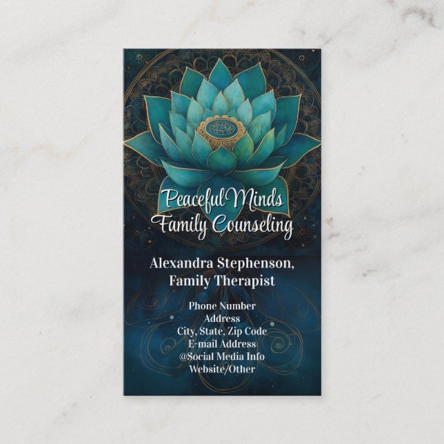 Green Lotus Counseling Therapy Psychotherapy Business Card (Front)