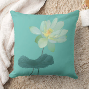 Green Lotus Flower Asian Inspired Throw Pillow