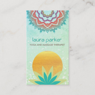 Green Lotus Flower Mandala Logo Yoga Healing Business Card